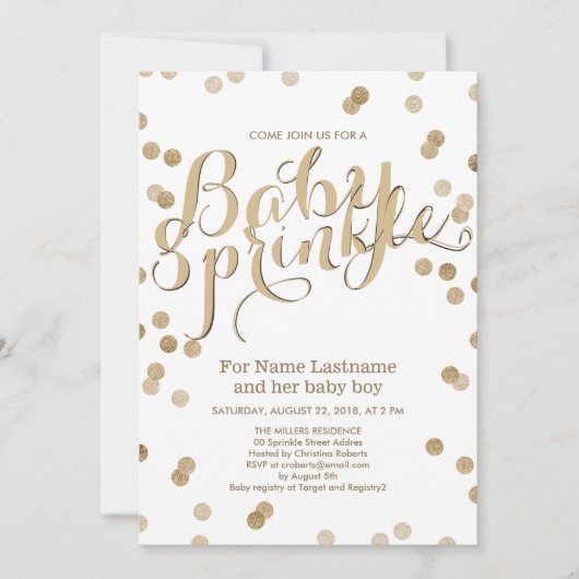 Faux Gold Confetti Moderne Baby Uitnodiging (Voorkant)