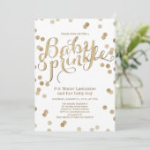Faux Gold Confetti Moderne Baby Uitnodiging (Staand voorkant)
