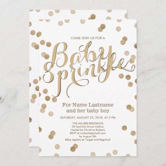 Faux Gold Confetti Moderne Baby Uitnodiging (Voorkant / Achterkant)