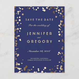 Faux Gold Confetti Navy Save the Date Briefkaarten