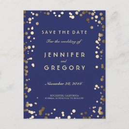 Faux Gold Confetti Navy Save the Date Briefkaarten