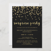 Faux Gold Confetti op Black Surprise Party Kaart (Voorkant)