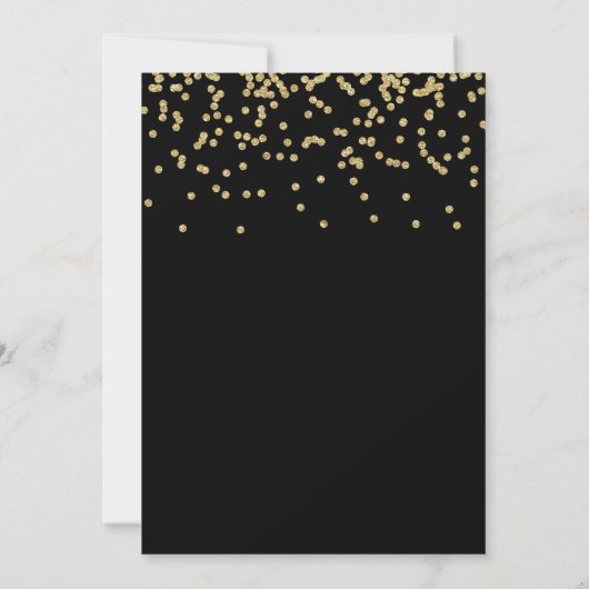 Faux Gold Confetti op Black Surprise Party Kaart (Achterkant)