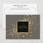 Faux Gold Confetti op modern grijs cadeaubon (Voorkant / Achterkant)