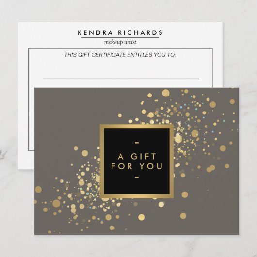 Faux Gold Confetti op modern grijs cadeaubon (Voorkant / Achterkant)