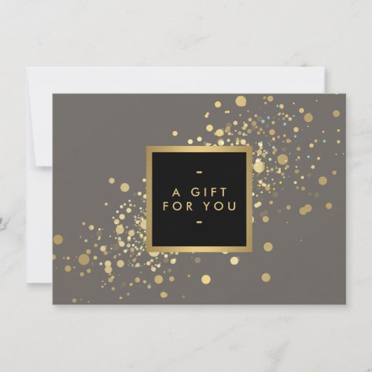 Faux Gold Confetti op modern grijs cadeaubon (Voorkant)