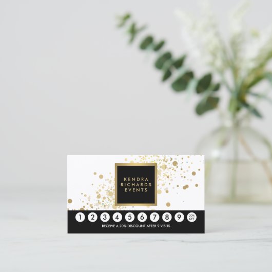 Faux Gold Confetti op Modern White II Loyalty Kaar (Staand voorkant)