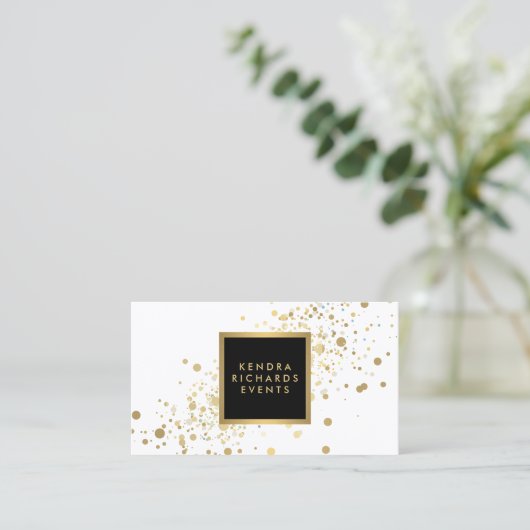 Faux Gold Confetti op modern wit Visitekaartje (Staand voorkant)
