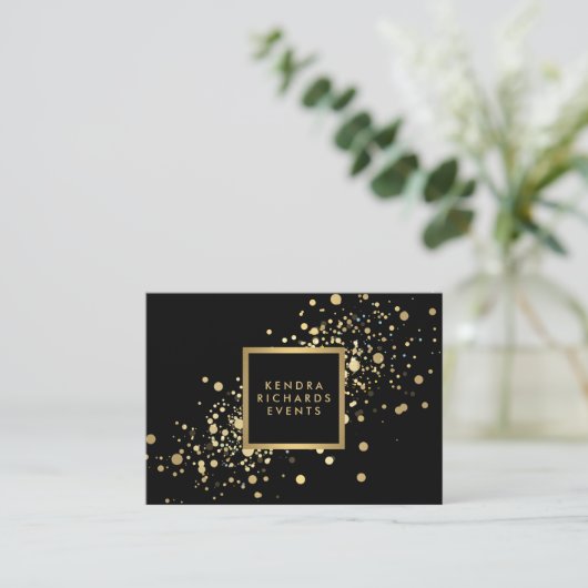 Faux Gold Confetti op Modern Zwart Groot Visitekaartje (Staand voorkant)