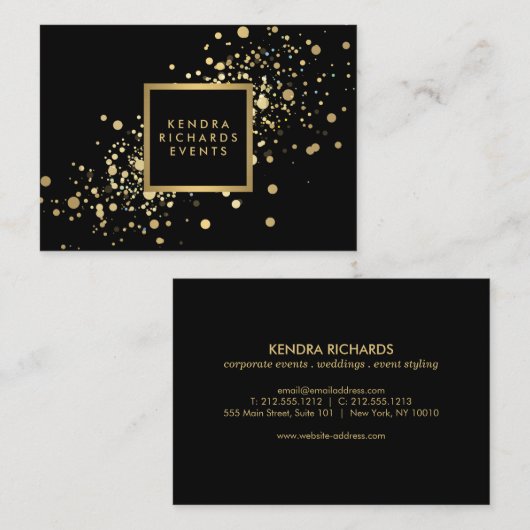 Faux Gold Confetti op Modern Zwart Groot Visitekaartje (Voorkant / Achterkant)