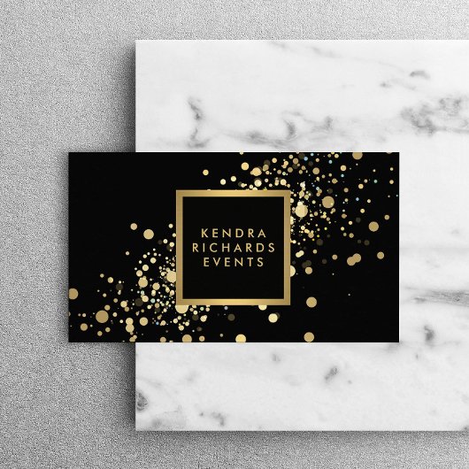 Faux Gold Confetti op Modern Zwart Visitekaartje