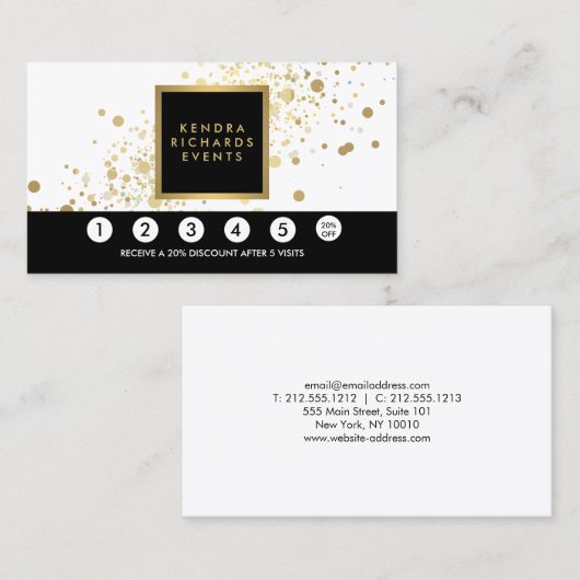 Faux Gold Confetti op moderne witte loyaliteit Kaa Klantenkaartje (Voorkant / Achterkant)