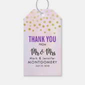 Faux Gold Confetti op Paarse bruiloft Hartelijk da Cadeaulabel (Voorkant)