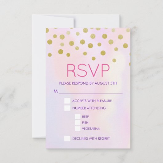 Faux Gold Confetti op Paarse watercolort RSVP (Voorkant)