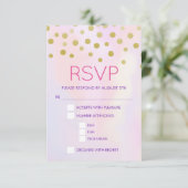 Faux Gold Confetti op Paarse watercolort RSVP (Staand voorkant)