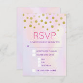 Faux Gold Confetti op Paarse watercolort RSVP (Voorkant / Achterkant)