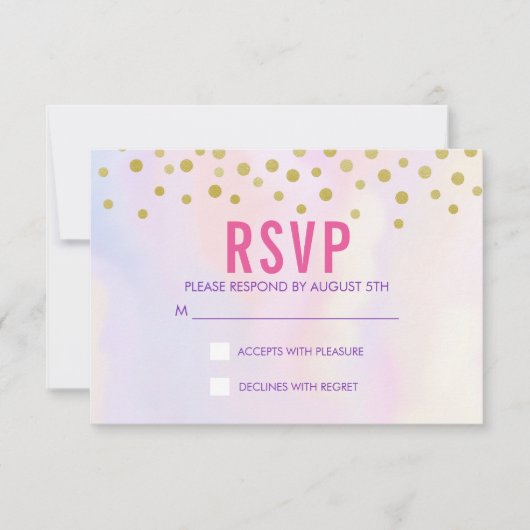 Faux Gold Confetti op Paarse watercolort RSVP (Voorkant)