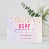 Faux Gold Confetti op Paarse watercolort RSVP (Staand voorkant)