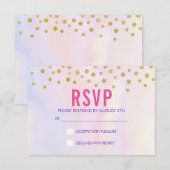 Faux Gold Confetti op Paarse watercolort RSVP (Voorkant / Achterkant)