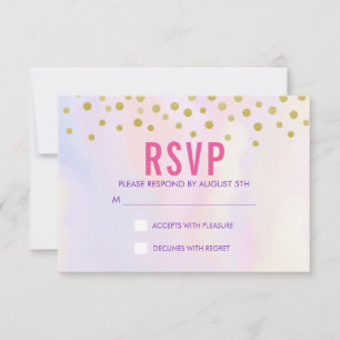 Faux Gold Confetti op Paarse watercolort RSVP Kaartje