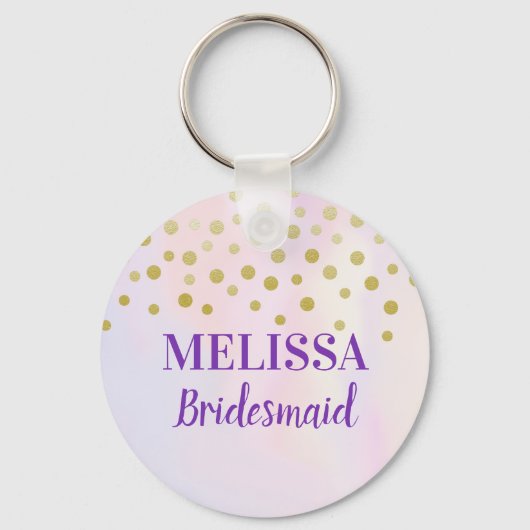 Faux Gold Confetti op Paarse Waterverf Bridesmaid Sleutelhanger (Voorkant)