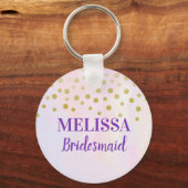 Faux Gold Confetti op Paarse Waterverf Bridesmaid Sleutelhanger (Voorkant)