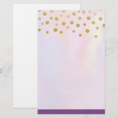 Faux Gold Confetti op Paarse Waterverf Briefpapier (Voorkant / Achterkant)