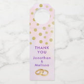 Faux Gold Confetti op Paarse Waterverf bruiloft Flessenhanger (Voorkant)