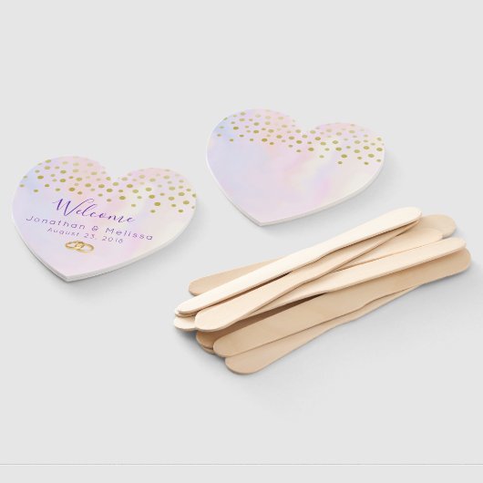 Faux Gold Confetti op Paarse Waterverf bruiloft Handwaaier (Niet-gemonteerd)