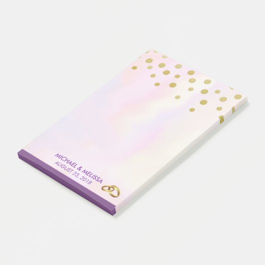 Faux Gold Confetti op Paarse Waterverf bruiloft Post-it® Notes (Schuin)