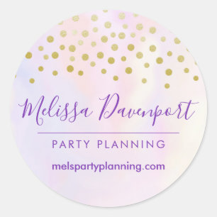 Faux Gold Confetti op Paarse Waterverf Business Ronde Sticker