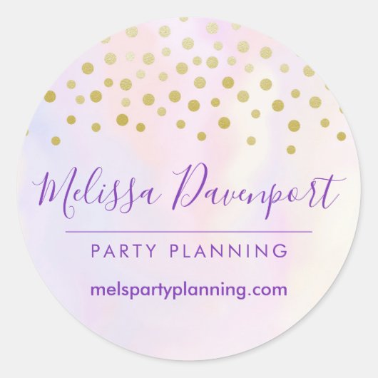 Faux Gold Confetti op Paarse Waterverf Business Ronde Sticker (Voorkant)