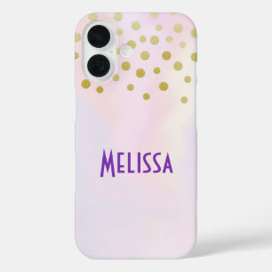 Faux Gold Confetti op Paarse Waterverf iPhone 16 Hoesje