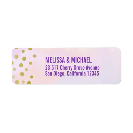 Faux Gold Confetti op Paarse Waterverf Etiket (Voorkant)