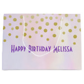 Faux Gold Confetti op Paarse Waterverf Groot Cadeauzakje (Voorkant)