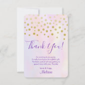 Faux Gold Confetti op Paarse Waterverf Hartelijk d Bedankkaart (Achterkant)