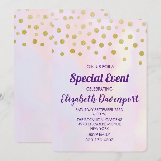 Faux Gold Confetti op Paarse Waterverf Kaart (Voorkant / Achterkant)