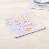 Faux Gold Confetti op Paarse Waterverf Kartonnen Onderzetters (Schuin)