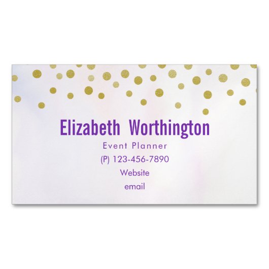Faux Gold Confetti op Paarse Waterverf Magnetisch Visitekaartje (Voorkant)