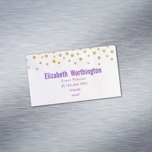 Faux Gold Confetti op Paarse Waterverf Magnetisch Visitekaartje (Voorbeeld)