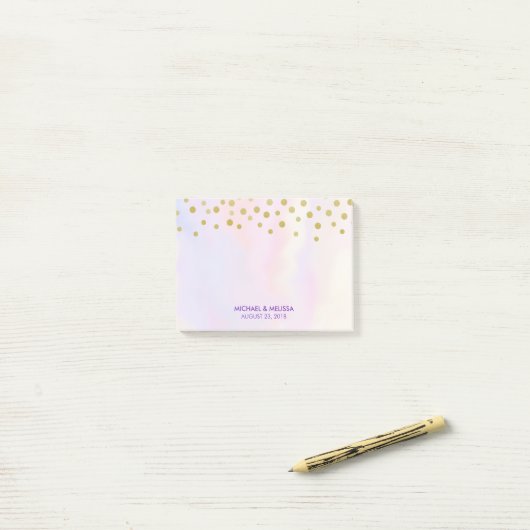 Faux Gold Confetti op Paarse Waterverf met EDDING Post-it® Notes (Op bureau)