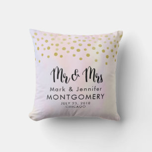 Faux Gold Confetti op Paarse Waterverf Mr. & Mrs. Kussen