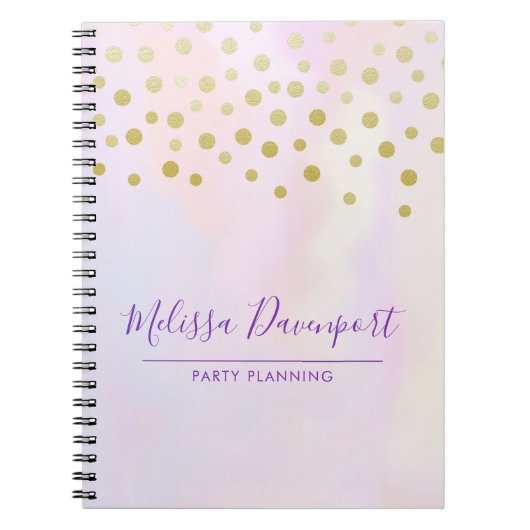 Faux Gold Confetti op Paarse Waterverf Notitieboek (Voorkant)