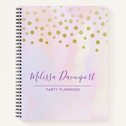 Faux Gold Confetti op Paarse Waterverf Notitieboek (Voorkant)