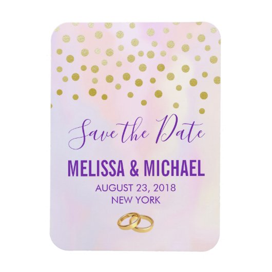 Faux Gold Confetti op Paarse Waterverf STD Magneet (Verticaal)