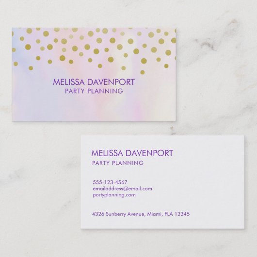 Faux Gold Confetti op Paarse Waterverf Visitekaartje (Voorkant / Achterkant)