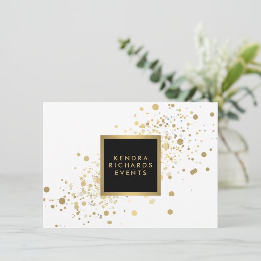 Faux Gold Confetti op wit cadeaubon (Staand voorkant)