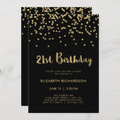 Faux Gold Confetti op zwart | 21e verjaardagsfeest Kaart (Voorkant / Achterkant)