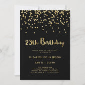 Faux Gold Confetti op zwart | 25e verjaardag Kaart (Voorkant)