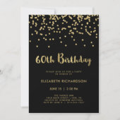 Faux Gold Confetti op zwart | 60e verjaardag Kaart (Voorkant)
